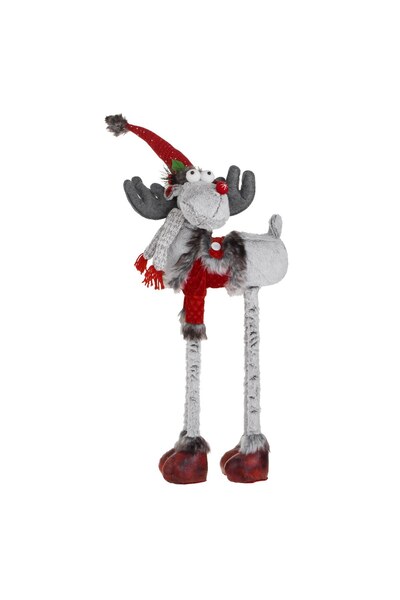 DD SHOP Figura Decorativa Cerb de Craciun Haina Rosie Fular Gri 86cm