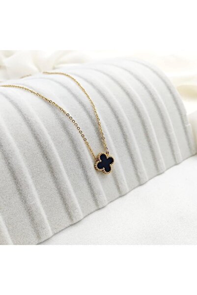 ANGELSS JEWELLERY Steel Clover Necklace Black Gold Necklace