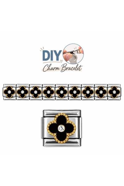 MOMOCA Ατσάλινα Στοιχεία DIY Βραχιολιού Μαύρο Μοτίβο με Στρας