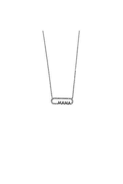 MOMOCA Κολιέ Ατσάλι “mama” με Ζιργκόν Ασημί– Stainless Steel “mama” Necklace ...