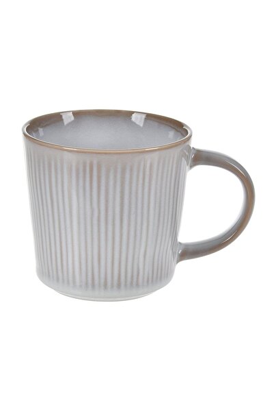 OEM Cană Ceramica Gri Bej cu Dungi 480ml – cană practică pentru cafea, ceai ș...