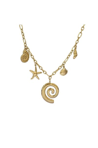 MOMOCA Ατσάλινο Κολιέ με Σπείρα & Θαλασσινά Charms