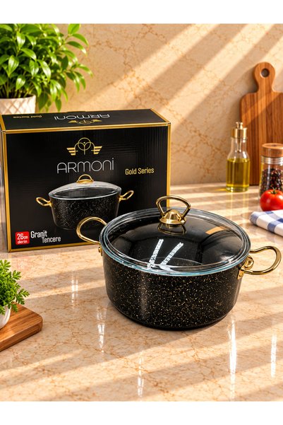Armoni Black Gold 26 cm Granit Döküm Derin Tencere 6,5 LT