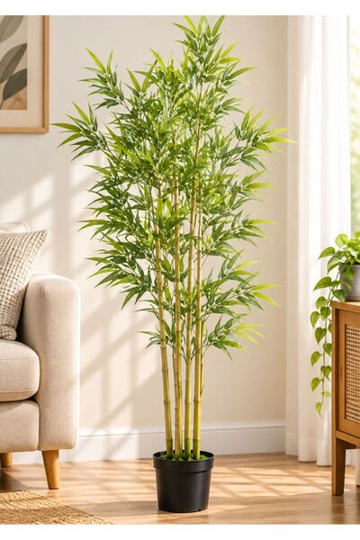Generic Artificial Bamboo Tree 140 CM – Realistic Tall Indoor Decorative Plant with Lifelike Green Leaves, Natural Bamboo Stems & Stable Black Pot for Home & Office