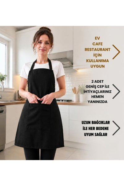 KidsJune Cepli Şef Garson Kafe Aşçı Barista Siyah Önlük Mutfak Önlüğü Masterchef Cafe Apron Restaurant