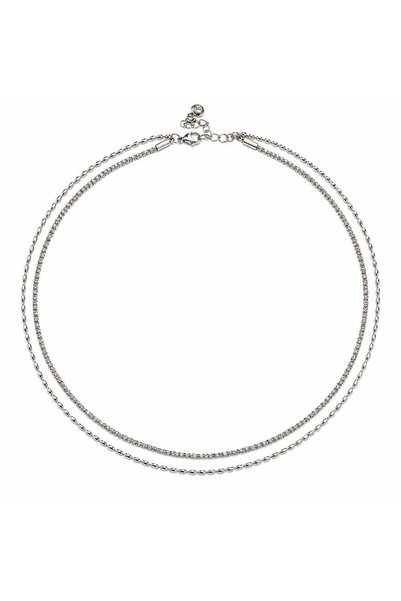 MOMOCA Διπλό Κολιέ Ασημί Χρώμα Double Layer Stainless Steel Necklace Silver C...