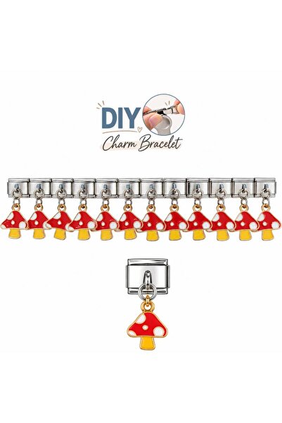 MOMOCA Στοιχεία DIY Βραχιολιού με Μανιτάρι σε Ασημί Χρώμα