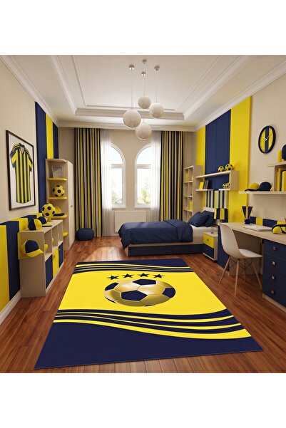Delipoyraz Tekstil Sarı Lacivert Taraftar Çocuk Halısı Dijital Baskı Kaymaz M...