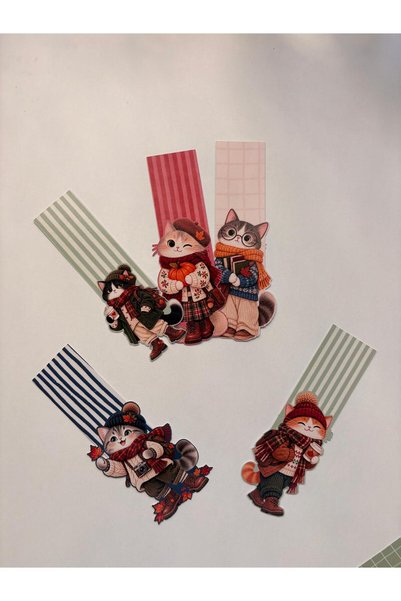 tinystoriestr Bookmarks Autumn & Winter Cat-3 Themed Special Cut 10 Pcs