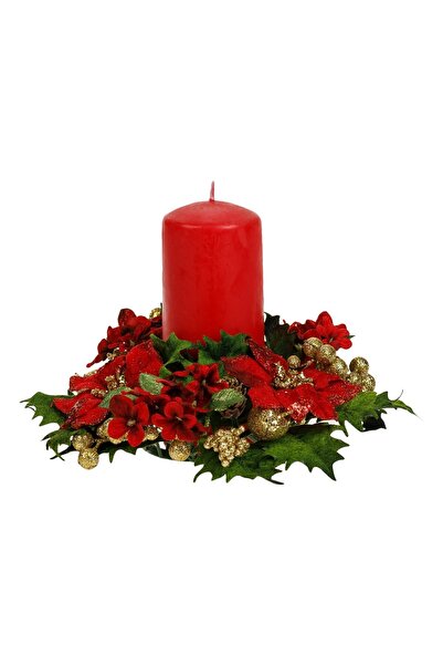 DD SHOP Inel Decorativ Lumanare de Craciun cu Craciunite Rosii Pomusoare Auri...