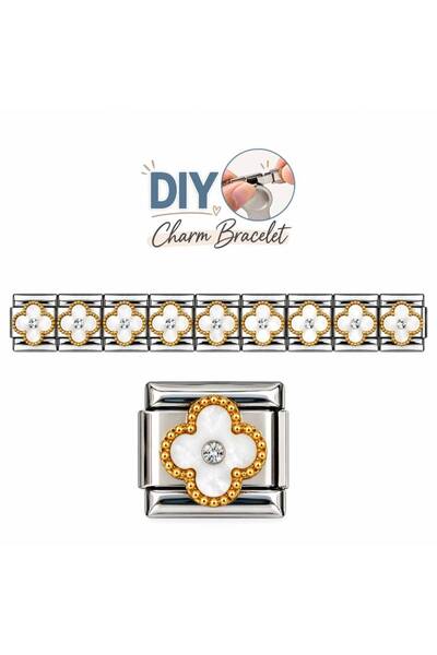 MOMOCA Ατσάλινα Στοιχεία DIY Βραχιολιού Λευκό Μοτίβο με Στρας