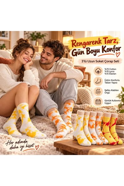 Generic Brand Unisex Batik Patterned Socks Set of 3 Cotton Colorful Long Sock...