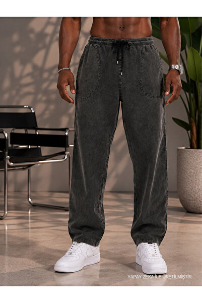BigBrossBoutique Muške lanene pantalone antracit boje
