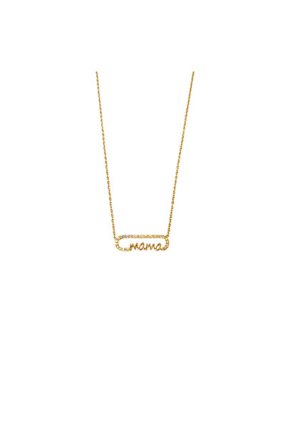 MOMOCA Κολιέ Ατσάλι “mama” με Ζιργκόν Χρυσό– Stainless Steel “mama” Necklace ...