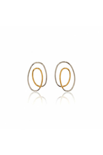 MOMOCA Σκουλαρίκια Διπλό Οβάλ Ατσάλι Δίχρωμο– Double Oval Stainless Steel Ear...