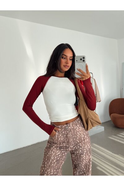 myd Bloklu Basic Bluz - Bordo