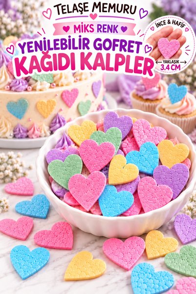 telaşe memuru Yenilebilir Pasta Süsü Mix Kalp - Pasta Tamamlayıcı Hazır Kesil...