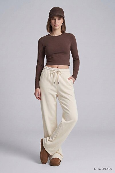 Rays Adjustable Waist Pocket Palazzo Sweatpants 500 Stone