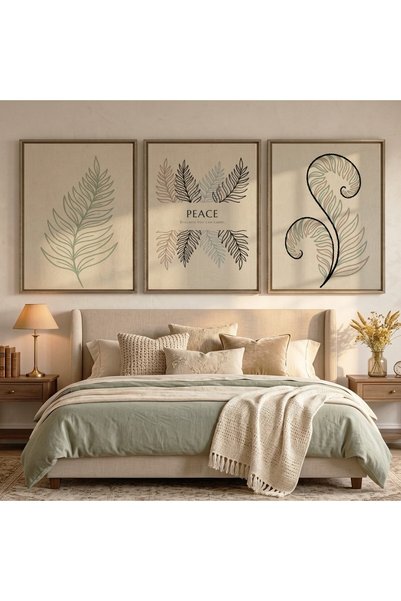 KEYFHOME Peace Fern Botanic Set de 3 tablouri MDF înrămate poster cadou pentr...