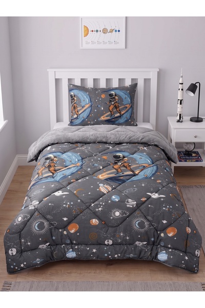 YALITEKS HOME Space Patterned Welsoft Single Duvet Set |   1 Piece Quilt 155X215 Cm, 1 Piece Pillowcase 50X70 cm |   Padded, Cotton Set