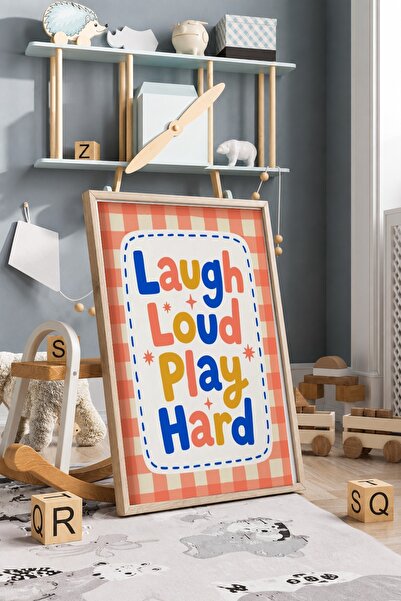 KEYFHOME Râde tare Joacă greu Poster cu tablou MDF cu cadru scris Cadou pentr...