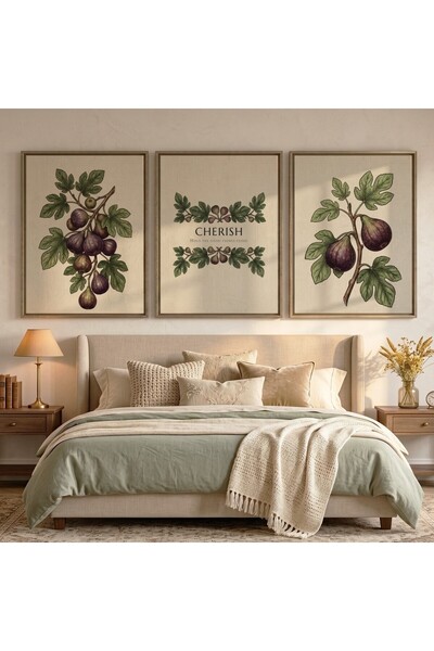 KEYFHOME Cherish Fig Botanic Set de 3 tablouri MDF înrămate poster decor de p...