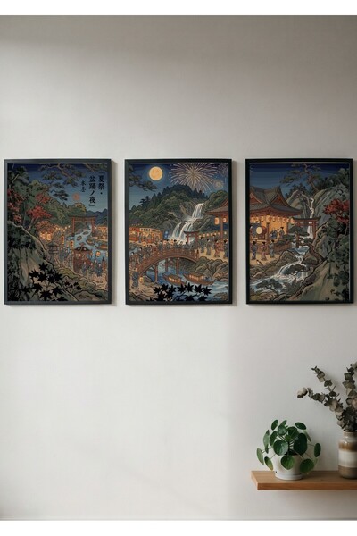 KEYFHOME Ιαπωνικό Φεστιβάλ Νύχτας Ukiyo-e Σετ 3 Τεμαχίων Πλαίσιο MDF Πίνακας ...