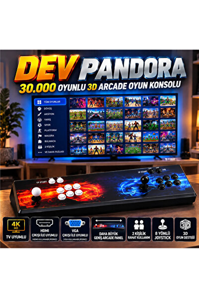 schitec DEV PANDORA 30.000 Oyunlu 3D PRO Arcade Konsol 2 Kişilik Geniş Panel HDMI & VGA Çıkışlı