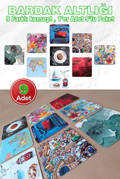 𝟵 Çeşit Lüks Tasarım 𝗕𝗔𝗥𝗗𝗔𝗞 𝗔𝗟𝗧𝗟𝗜𝗚𝗜 Seti - 𝟵 Farklı Desen, 10x10 cm "Mikro Karton Tabanlı, Selefonlu Sıvamalı"