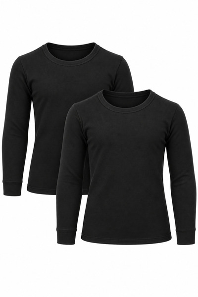 westicgiyim Children's Thermal Top Underwear 2-Piece Black Long Sleeve with I...