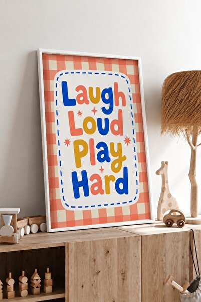 KEYFHOME Laugh Loud Play Hard Γραπτό Πλαίσιο MDF Πίνακας Αφίσα Διακόσμηση Τοί...