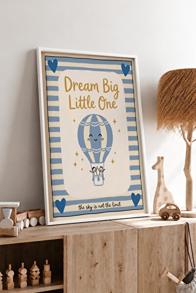 KEYFHOME Dream Big Little One Mavi Μπαλόνι θερμού αέρα Πλαίσιο MDF με γραπτό ...