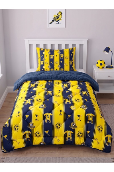 YALITEKS HOME Yellow-Navy Blue Patterned Welsoft Single Duvet Set |   1 Piece Quilt 155X215 Cm, 1 Piece Pillowcase 50X70 cm |   Padded, Cotton Set