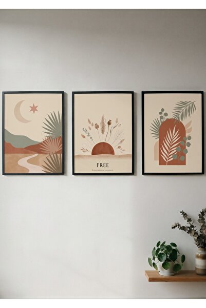 KEYFHOME Δωρεάν Boho Sunset Landscape 3 Σετ Πλαίσιο MDF Πίνακας Αφίσα Σαλόνι ...
