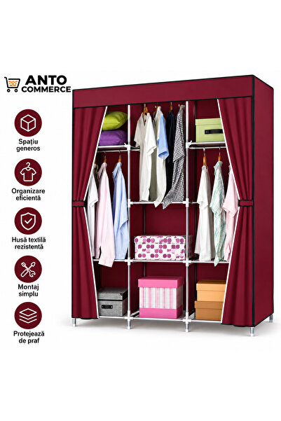 HCX Dulap Textil Portabil pentru Haine CL-128, Cadru Metalic, Compartimente M...
