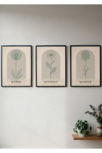 KEYFHOME Worry Without Wander Floral Botanical Σετ 3 τεμαχίων Πίνακας ζωγραφι...