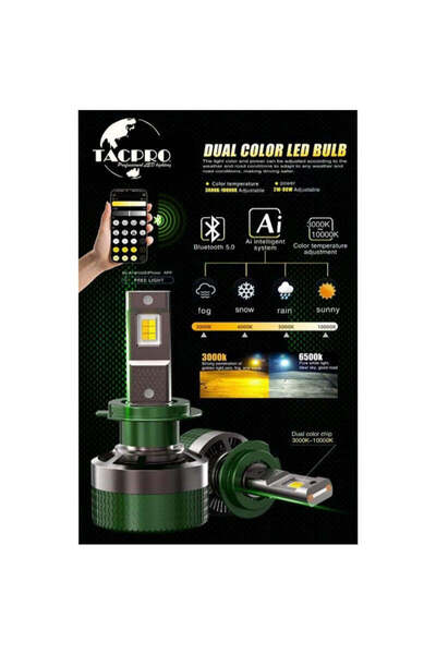 OEM TACPRO ΔΙΧΡΩΜΗ LED ΛΑΜΠΑ ΑΥΤΟΚΙΝΗΤΟΥ H1 ΜΕ BLUETOOTH & ΡΥΘΜΙΖΟΜΕΝΗ ΘΕΡΜΟΚ...