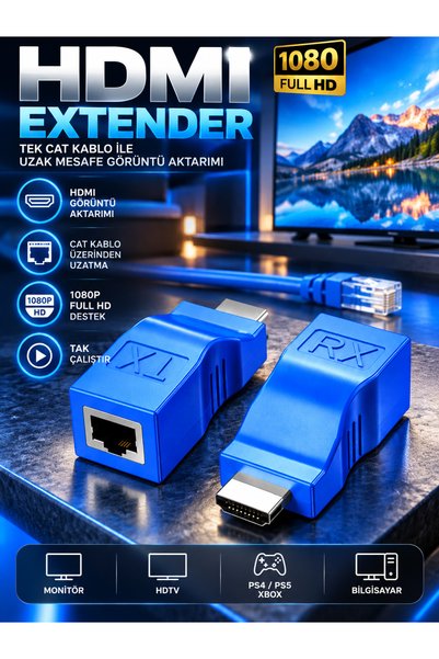 PEMBERTON 4k Hd Hdmı Uyumlu Genişletici Rj45 Lan Ağ Uzatma / Tx - Rx Cat5e Cat6 Ethernet Kablosu / 30m Ps3 Hdtv