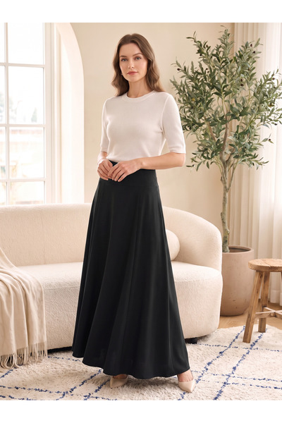 Finelook Women's Belted Midi Skirt – High Waist Flared A-Line Casual Skirt with Pockets