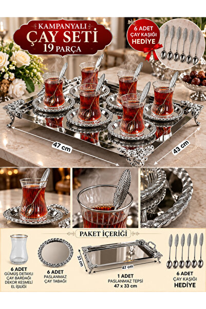 Niyara home 19 Parça Lüks Gümüş Çay Seti – Gerçek Yümüş Yaldızlı El İşçiliği ...