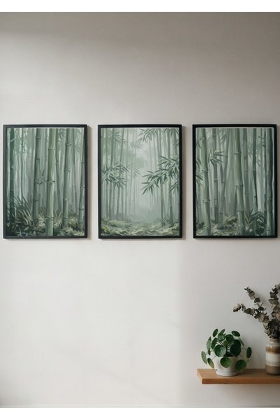 KEYFHOME Σετ 3 τεμαχίων Bamboo Forest Επιτραπέζια ζωγραφική MDF με πλαίσιο Δι...