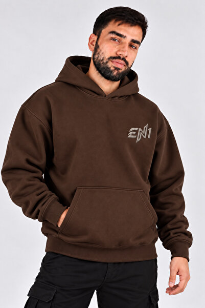 ENB1R MODA هودي كبير الحجم بقلنسوة وجيب كنغر، سميك وعالي الجودة للشتاء