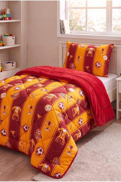 YALITEKS HOME Yellow-Red Patterned Welsoft Single Duvet Set |   1 Piece Quilt 155X215 Cm, 1 Piece Pillowcase 50X70 cm |   Padded, Cotton Set