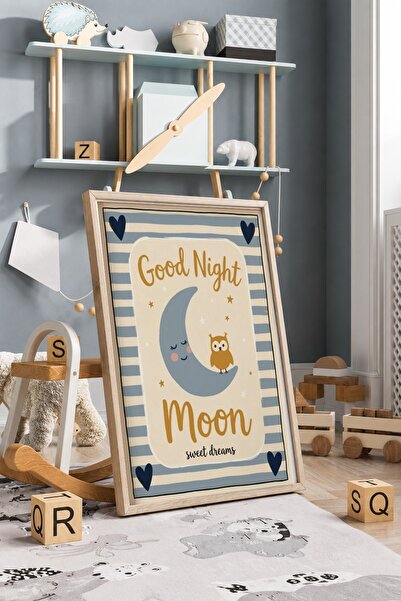 KEYFHOME Good Night Moon Moon și Bufniță Scrisă înrămată MDF Tablou Poster Ca...