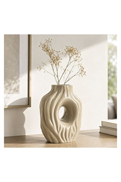 OEM Vază Ceramică Bej Lucioasa 17,5x11x22cm – pune florile în valoare și comp...