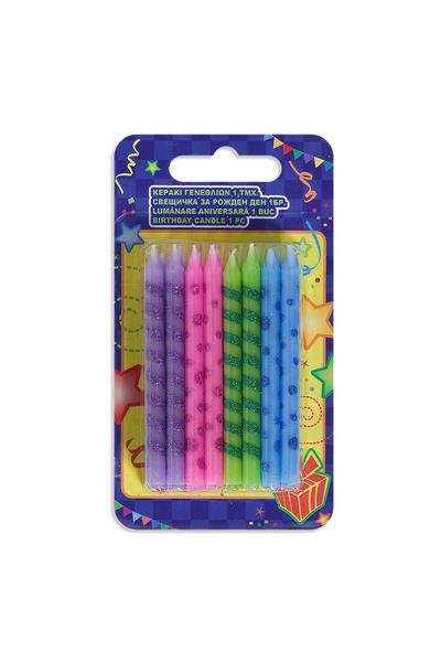 OEM Lumânări Aniversare cu Sclipici 4 Culori - 24buc – decor rapid pentru tor...