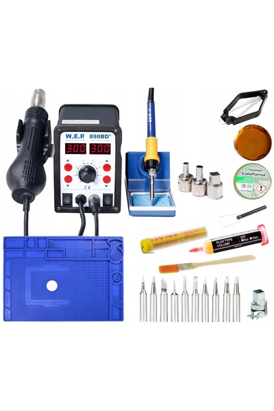 HOTAIRBRUSH HOTAIR WEP 898BD+ Stație de lipit + Covoraș mare, vârfuri, cosito...