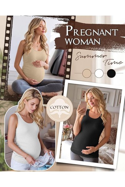 GENERAL Riyiper 3 Pack Women's Maternity Tank Tops, Sleeveless Cotton Pregnancy Shirts Ribbed Knit Sides Ruc