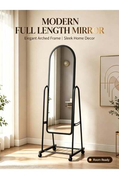 Generic Full Length Mirror with Wheels, Free Standing Floor Mirror with Stora...