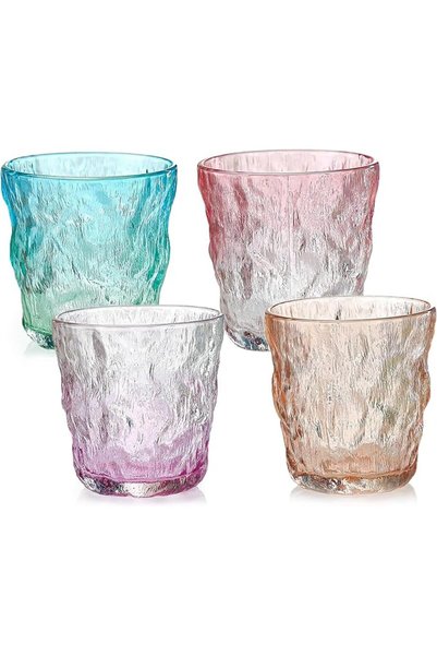 Generic 4 PCS Glasses Drinking Set, Colored Glacier Pattern Glass Cup, Glacie...